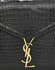 Calfskin Crocodile Embossed Medium Classic Monogram Cassandra Top Handle Black