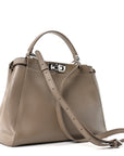 Vitello Morgan Shiny Nappa Medium Peekaboo Iconic Satchel Tortora