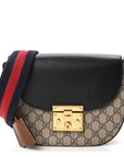GG Supreme Monogram Web Medium Padlock Messenger Shoulder Bag Black