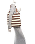 Canvas Calfskin Striped Ivy  Cacao Naturale