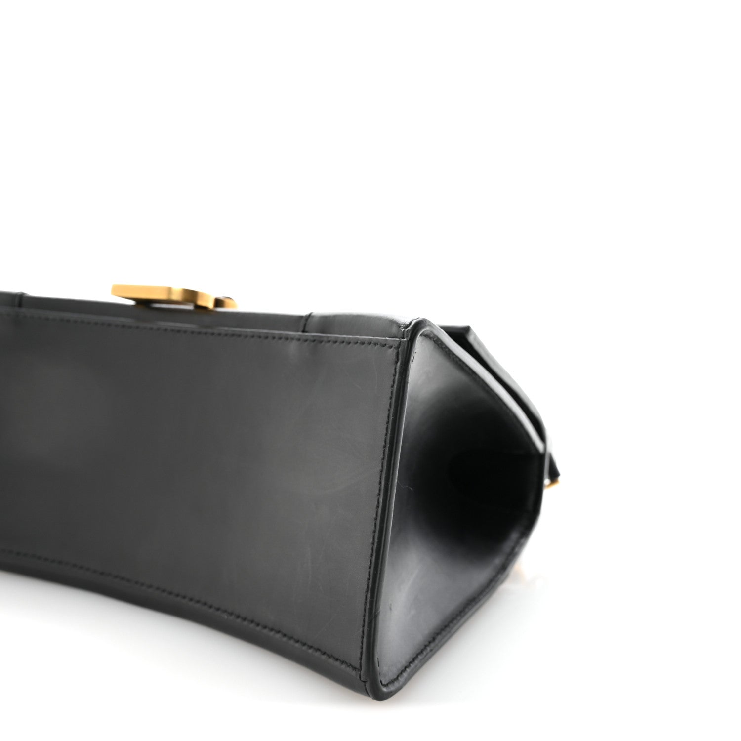 Shiny Box Calfskin Small Hourglass Top Handle Bag Black