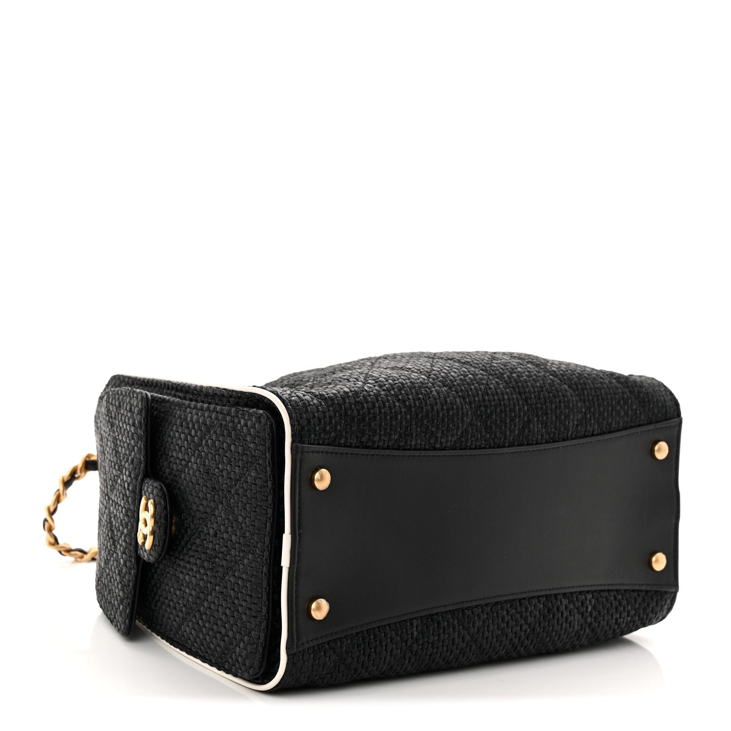 Braided Raffia Calfskin Small CHNL 25 Handbag Black White