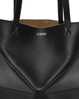 Shiny Calfskin Medium Puzzle Fold Tote Black