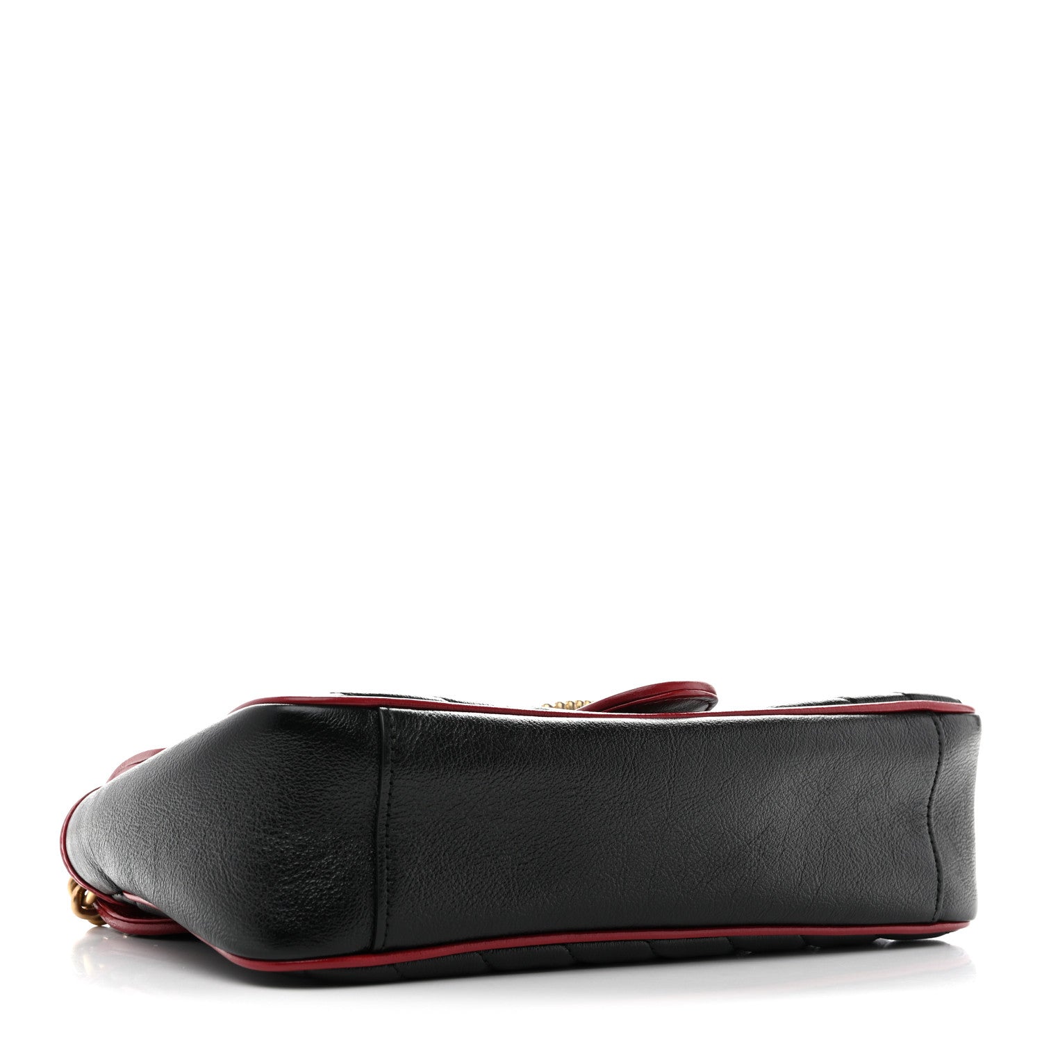 Vintage Effect Calfskin Matelasse Diagonal Small Torchon GG Marmont Shoulder Bag Black Romantic Cherry