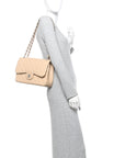 Caviar Quilted Jumbo Double Flap Light Beige