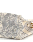 Canvas Embroidered Toile De Jouy Reverse Mini Book Tote With Strap Grey