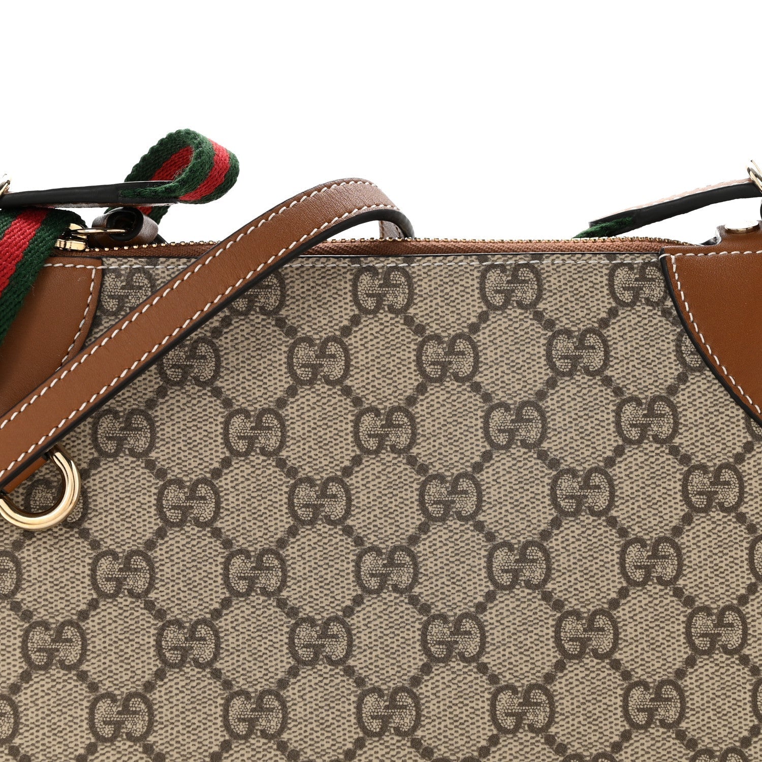 GG Supreme Monogram Textured Calfskin Small Emblem Shoulder Bag Beige Dark Brown