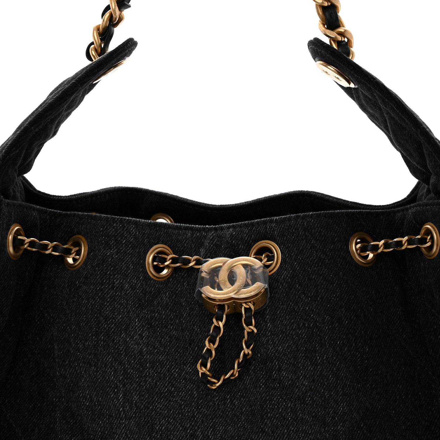 Washed Denim Quilted Small CHNL 25 Handbag Black