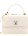 Lambskin Lacquered Quilted Small Trendy CC Dual Handle Flap Bag White