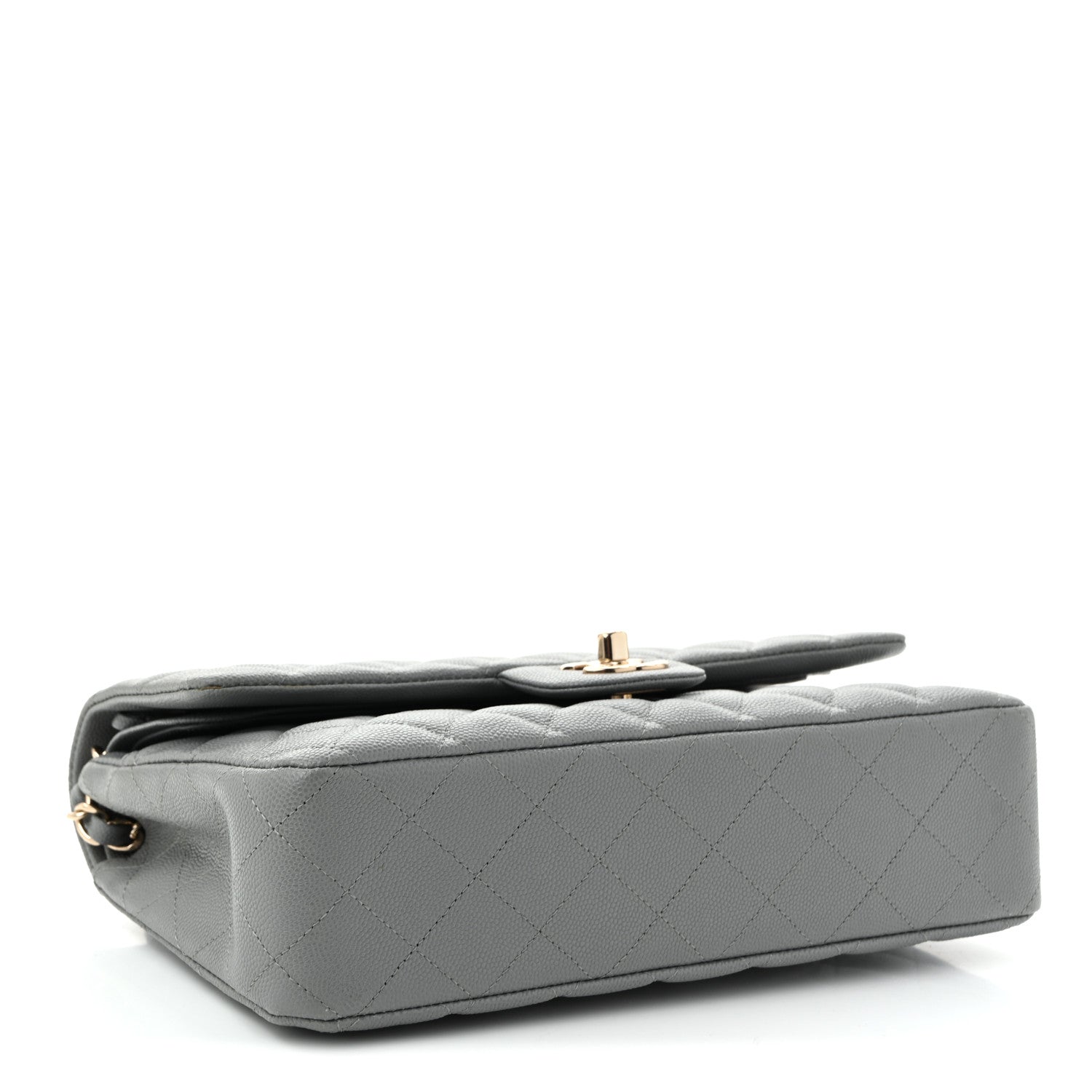 Caviar Quilted Medium Double Flap Grey