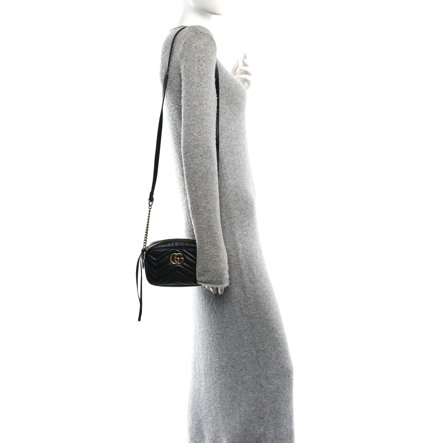 Calfskin Matelasse Mini GG Marmont Chain Shoulder Bag Black