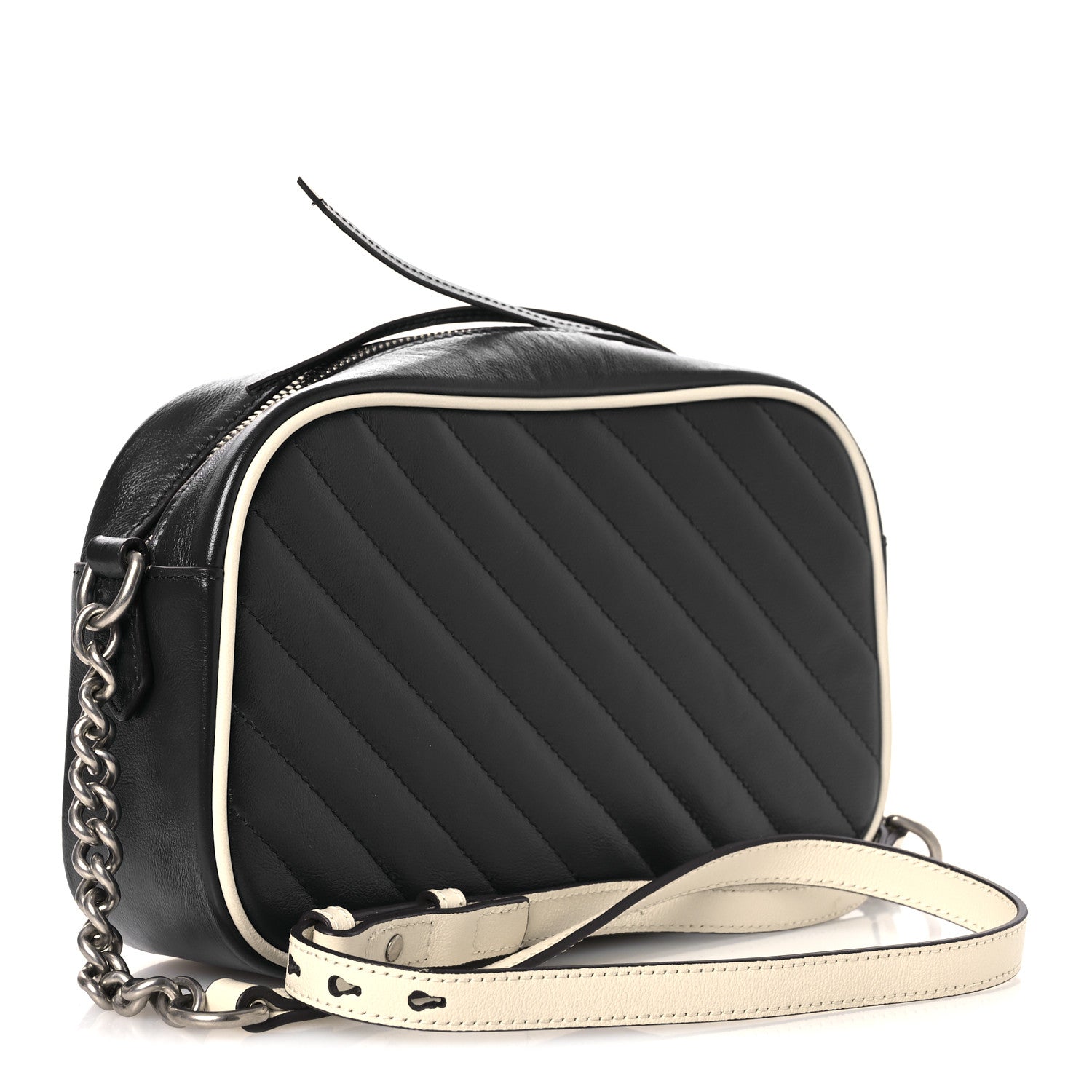 Vintage Effect Calfskin Matelasse Diagonal Small Torchon GG Marmont Chain Shoulder Bag Blue Agata Mystic White