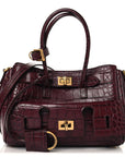 Calfskin Crocodile Embossed Mini Bel Air Carry All Bag Dark Burgundy