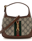 GG Supreme Monogram Azalea Calfskin Web Mini Jackie 1961 Hobo Beige Ebony Brown Sugar