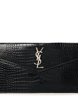Calfskin Crocodile Embossed Uptown Monogram Pouch Black