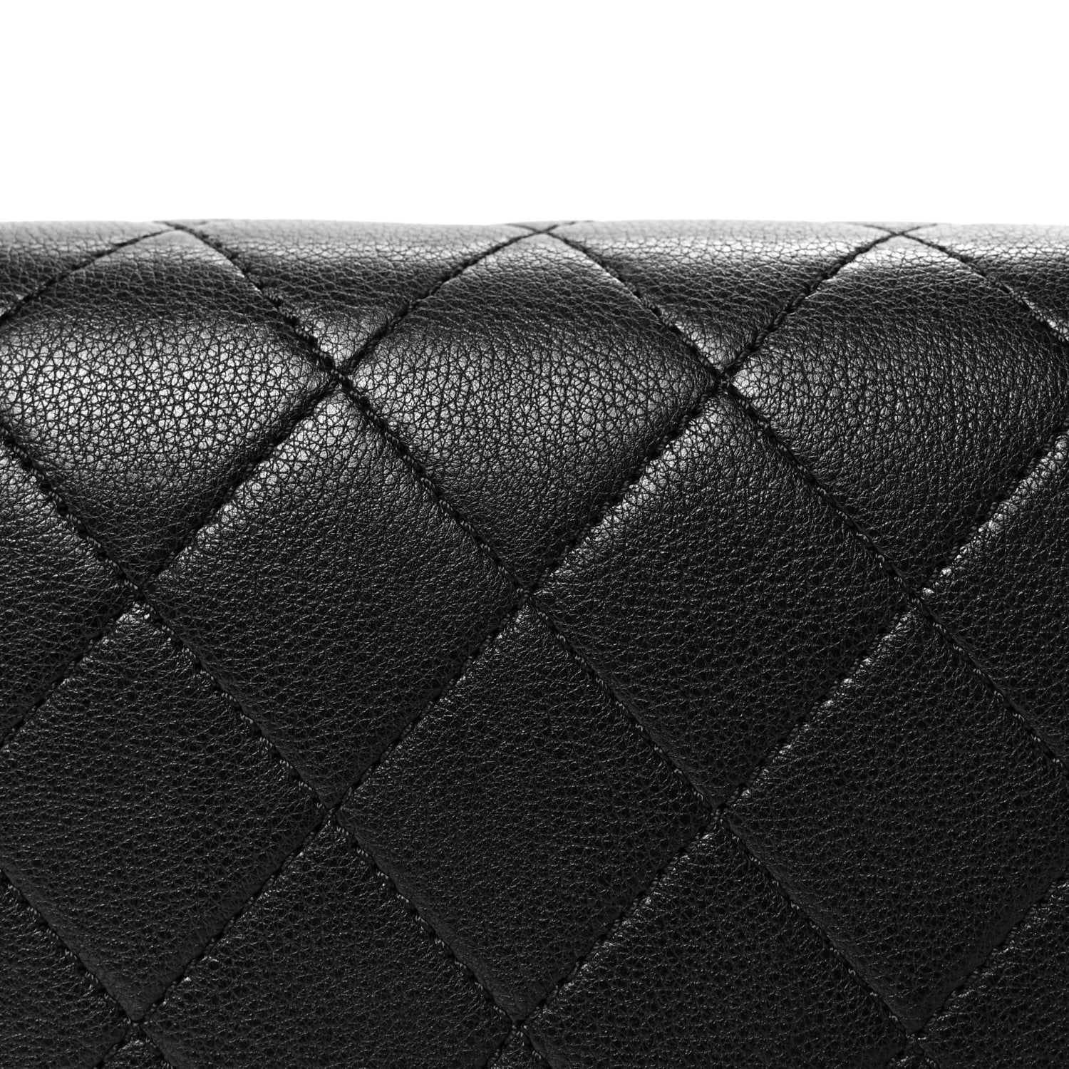 Grained Calfskin Quilted Large Label Click Flap Bag Black