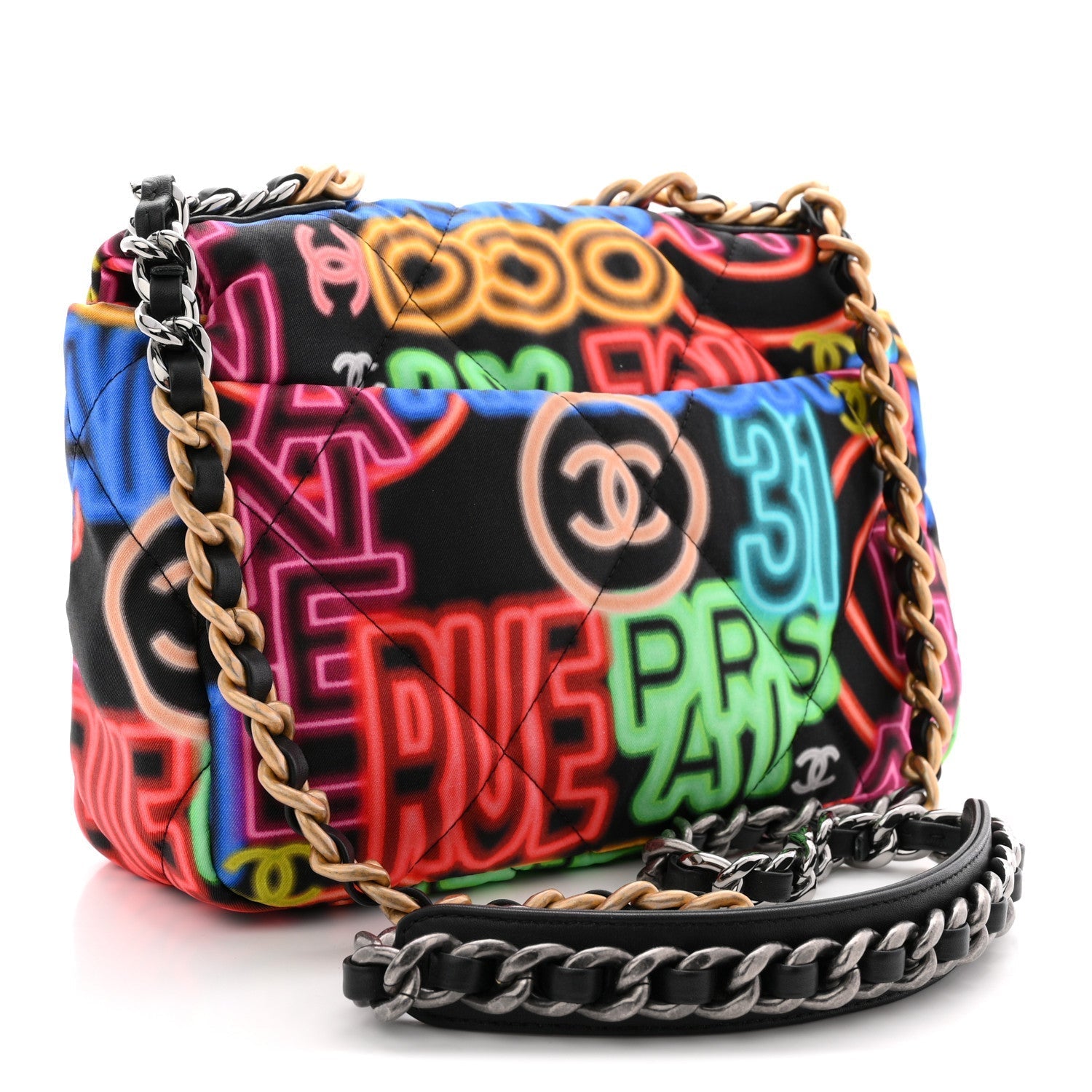 Fabric Printed Medium CHNL 19 Flap Black Multicolor