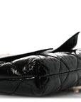 Patent Crumpled Lambskin Quilted Maxi Bow Clutch With Chain Black