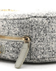 Wool Tweed Lambskin Quilted CHNL 19 Round Clutch With Chain Grey Ecru