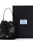 Tessuto Saffiano Ricamo Sequin Crystal Embellished Mini Re-Edition 1978 Bucket Bag Black
