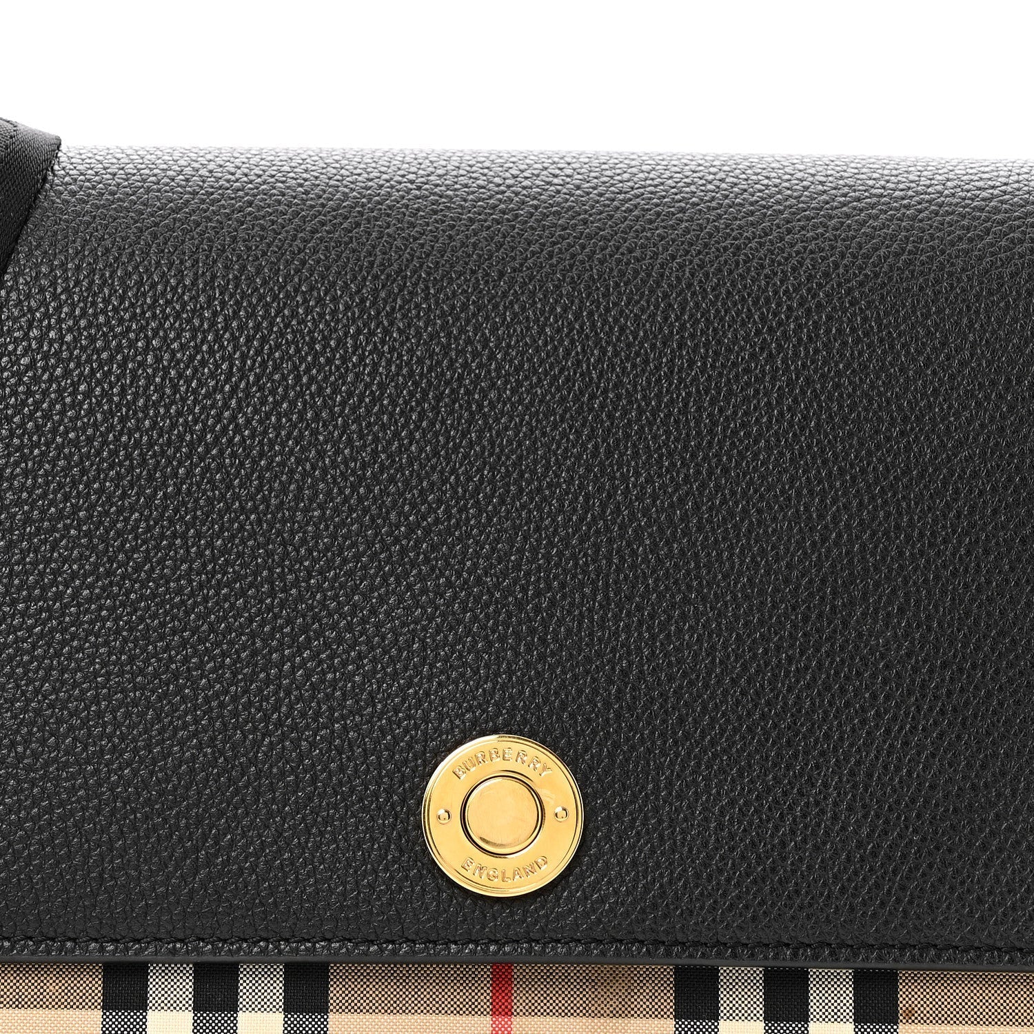 Coated Canvas Calfskin Vintage Check Medium Note Crossbody Bag Black