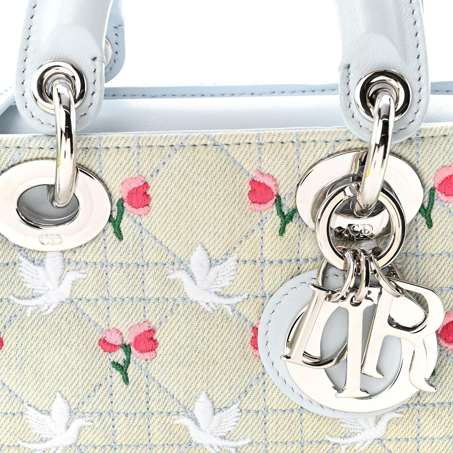 Denim Cannage Embroidered Doves &amp; Roses D1ORamour Mini Lady D-Joy Blue Multicolor