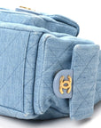 Washed Denim Quilted Large Trendy Pockets Hobo Blue
