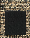 Raffia Small Square Basket Tote Bag Black Natural