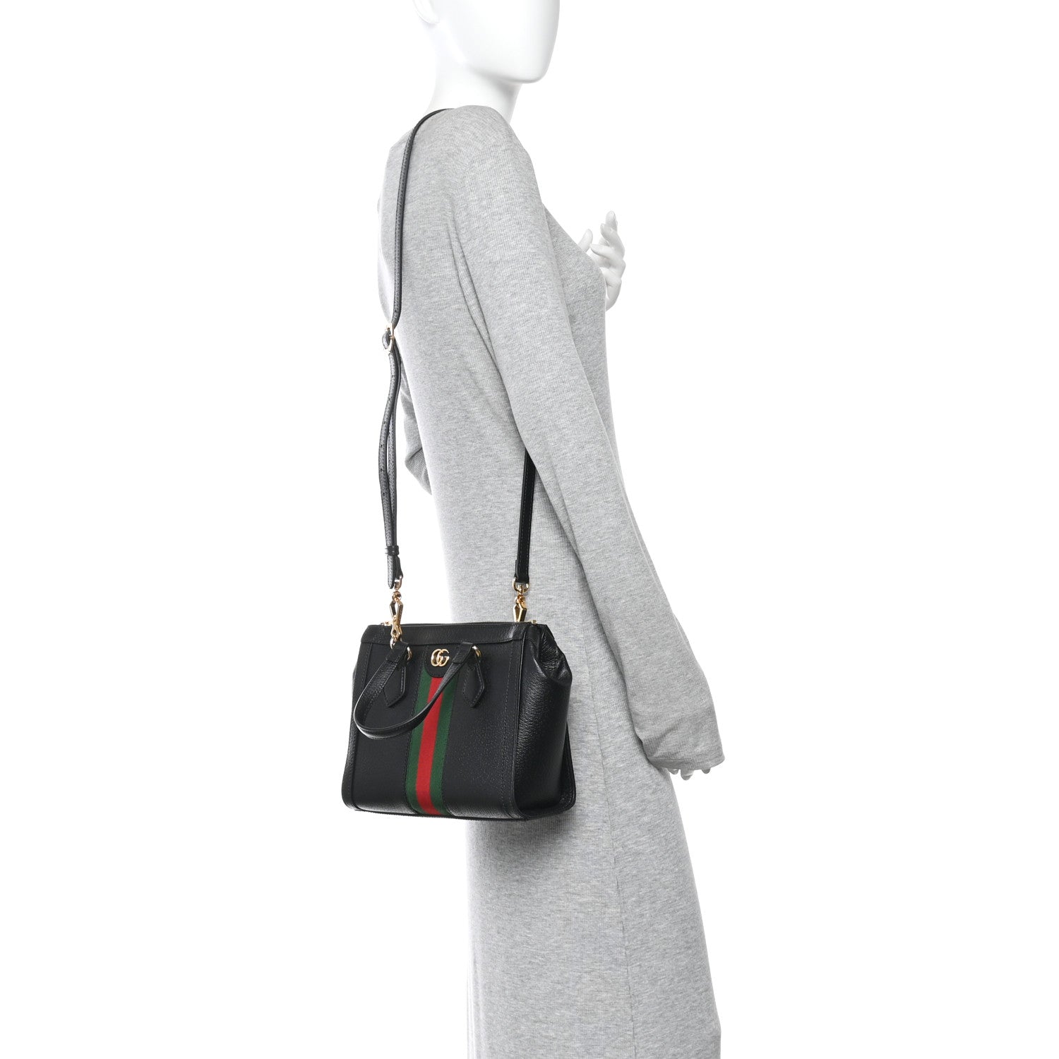 Textured Calfskin Web Small Ophidia Tote Bag Black