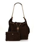 Suede Quilted Medium CHNL 25 Handbag Dark Brown