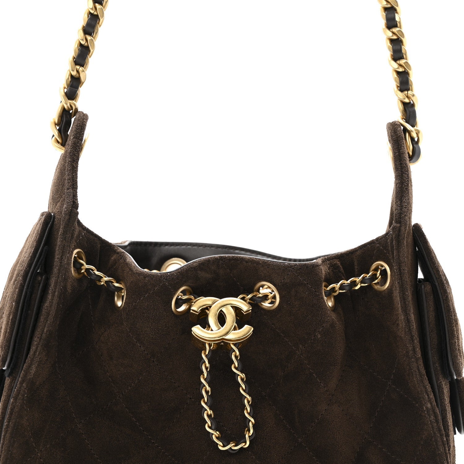 Suede Quilted Mini CHNL 25 Handbag Dark Brown