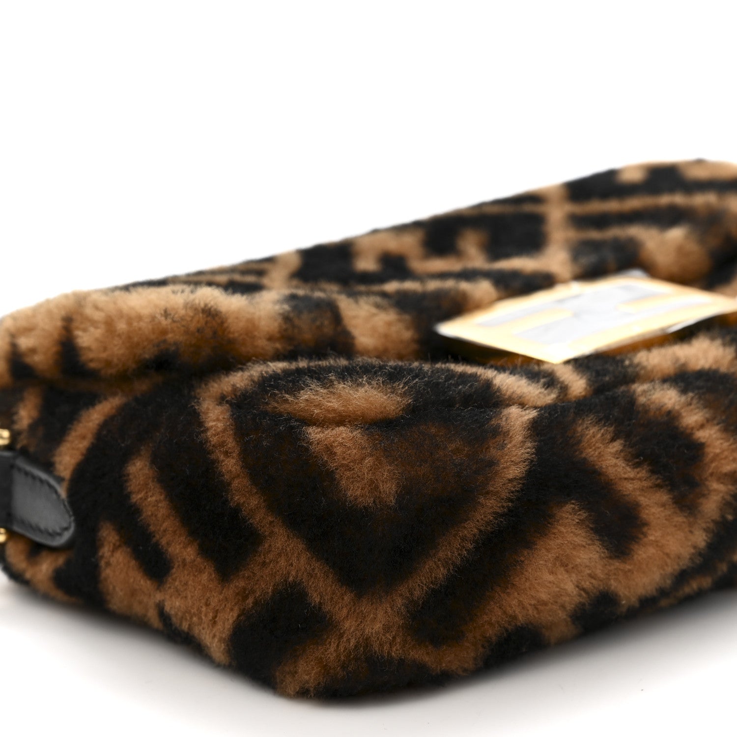 Shearling Vitello Dolce Macro FF 1974 Mini Baguette Tobacco Black