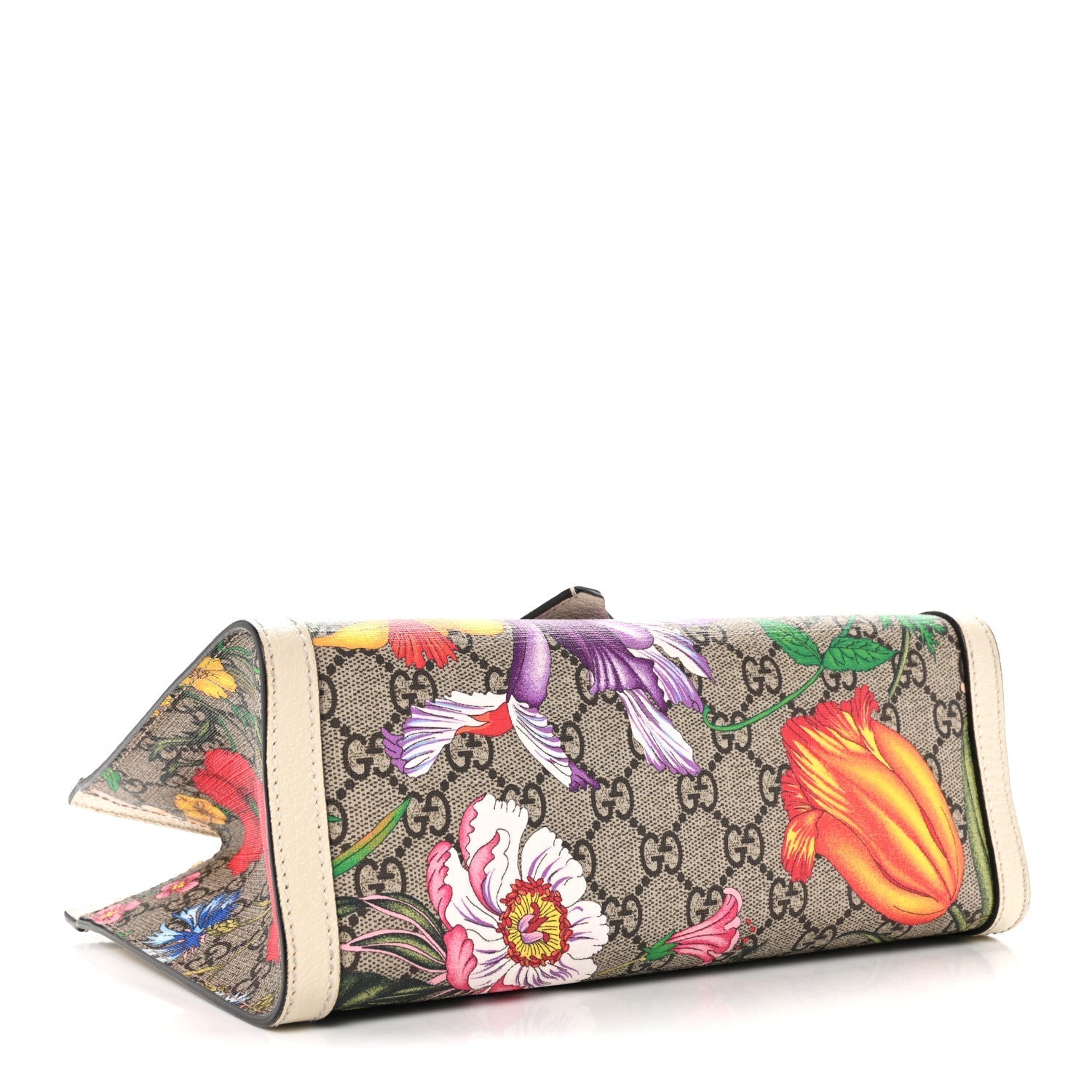 GG Supreme Monogram Flora Textured Calfskin Small Padlock Tote Beige Ebony Multicolor Mystic White
