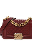 Caviar Quilted Small Boy Flap Burgundy