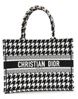 Canvas Macro Houndstooth Embroidered Medium Book Tote Black White