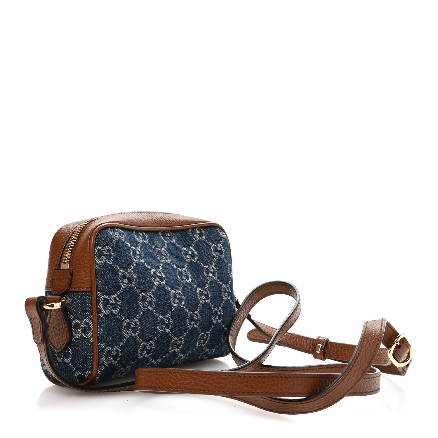 New Denim GG Monogram Dollar Calfskin Mini Ophidia Shoulder Bag Blue Tea Cuir Epilog