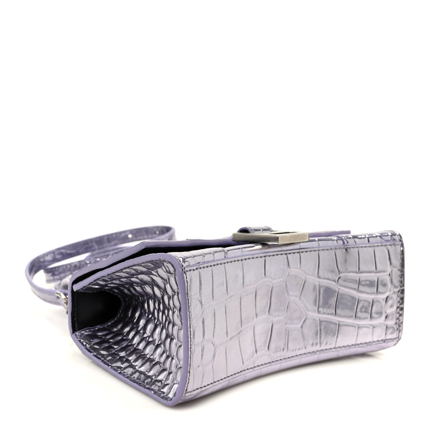 Metallic Calfskin Crocodile Embossed Hourglass Top Handle Bag XS Lilac