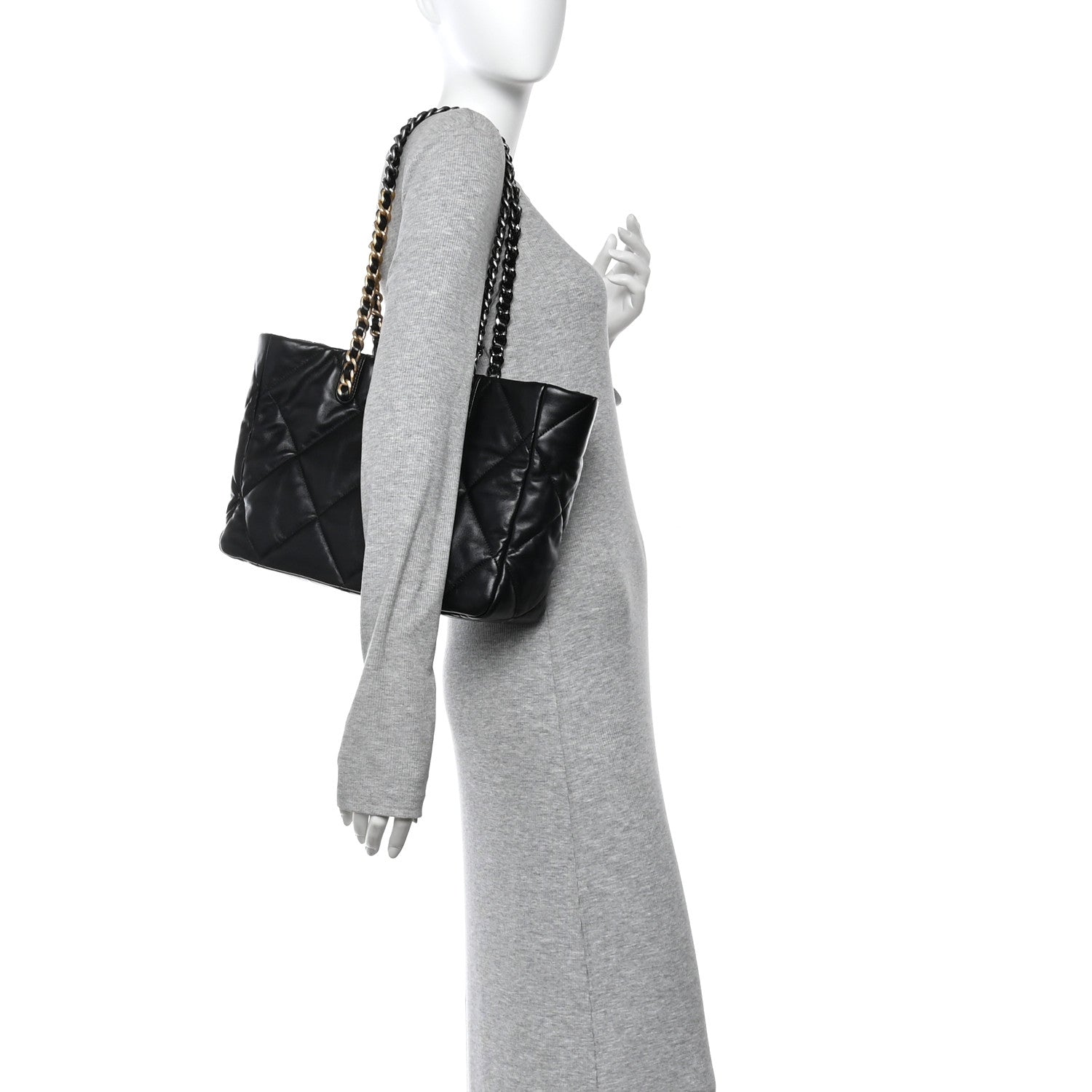Lambskin Quilted CHNL 19 East West Shopping Bag Black