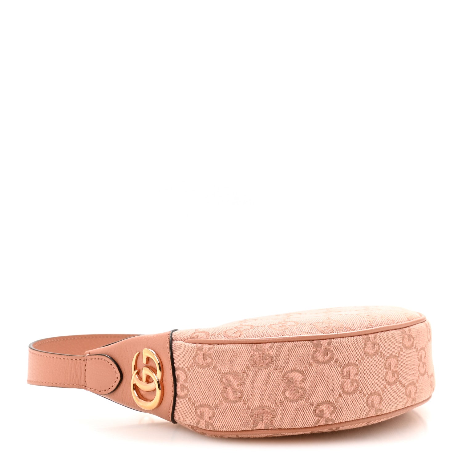 GG Supreme Monogram Textured Calfskin Web Mini Ophidia Half Moon Hobo Rose Pink