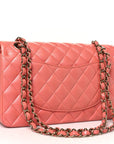 Iridescent Lambskin Quilted Medium Double Flap Pink