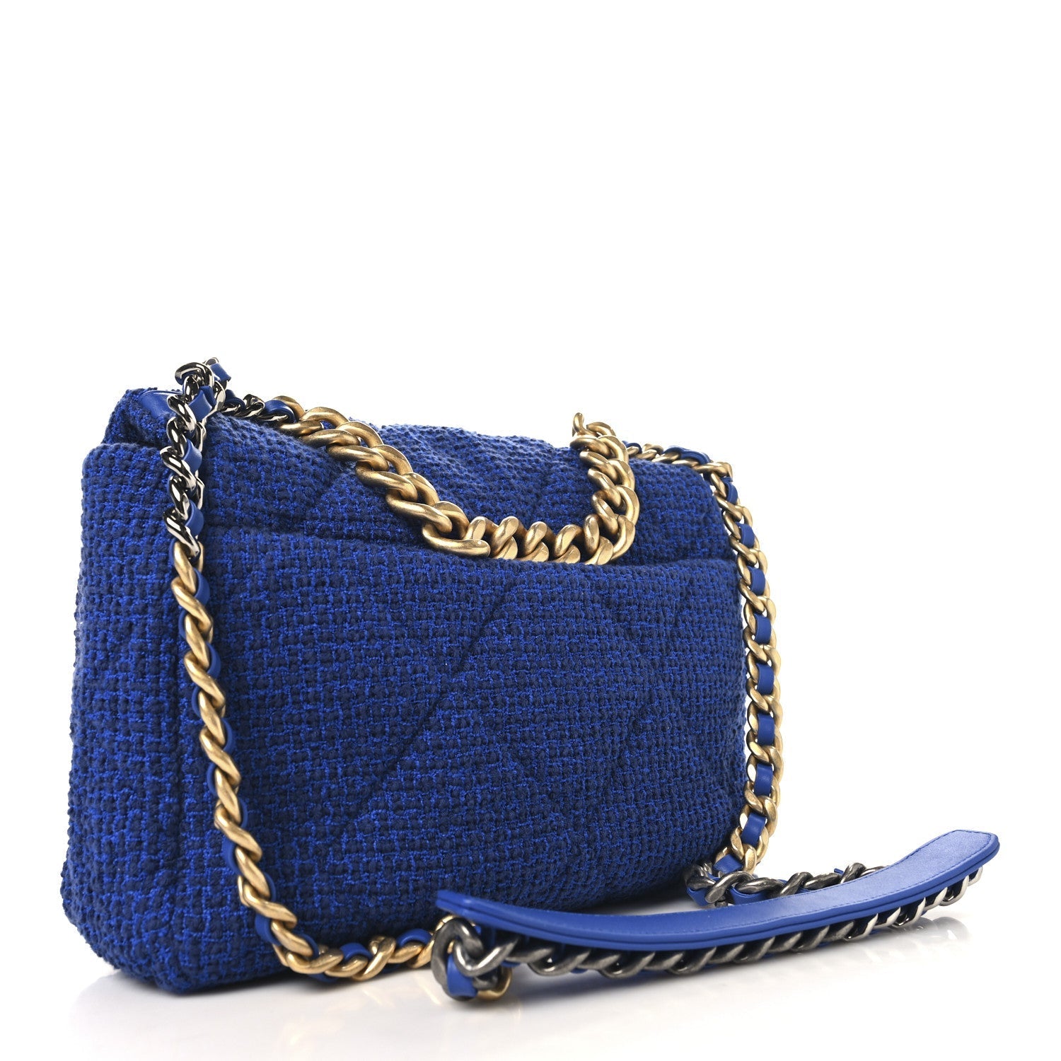 Tweed Quilted Large CHNL 19 Flap Blue