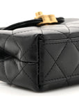 Shiny Aged Calfskin Quilted Mini Nano Kelly Shopper Black