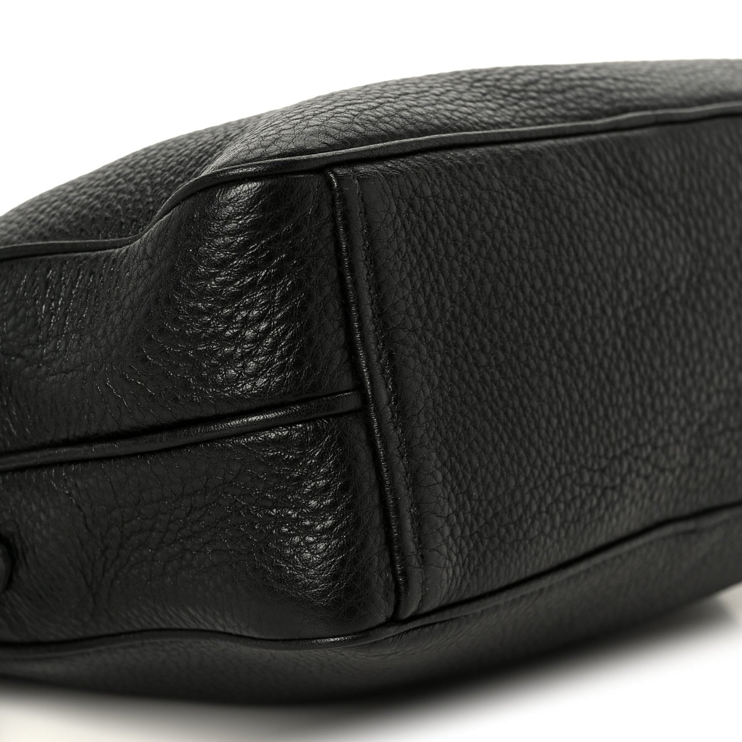 Vitello Daino Medium Double Zip Shoulder Bag Black