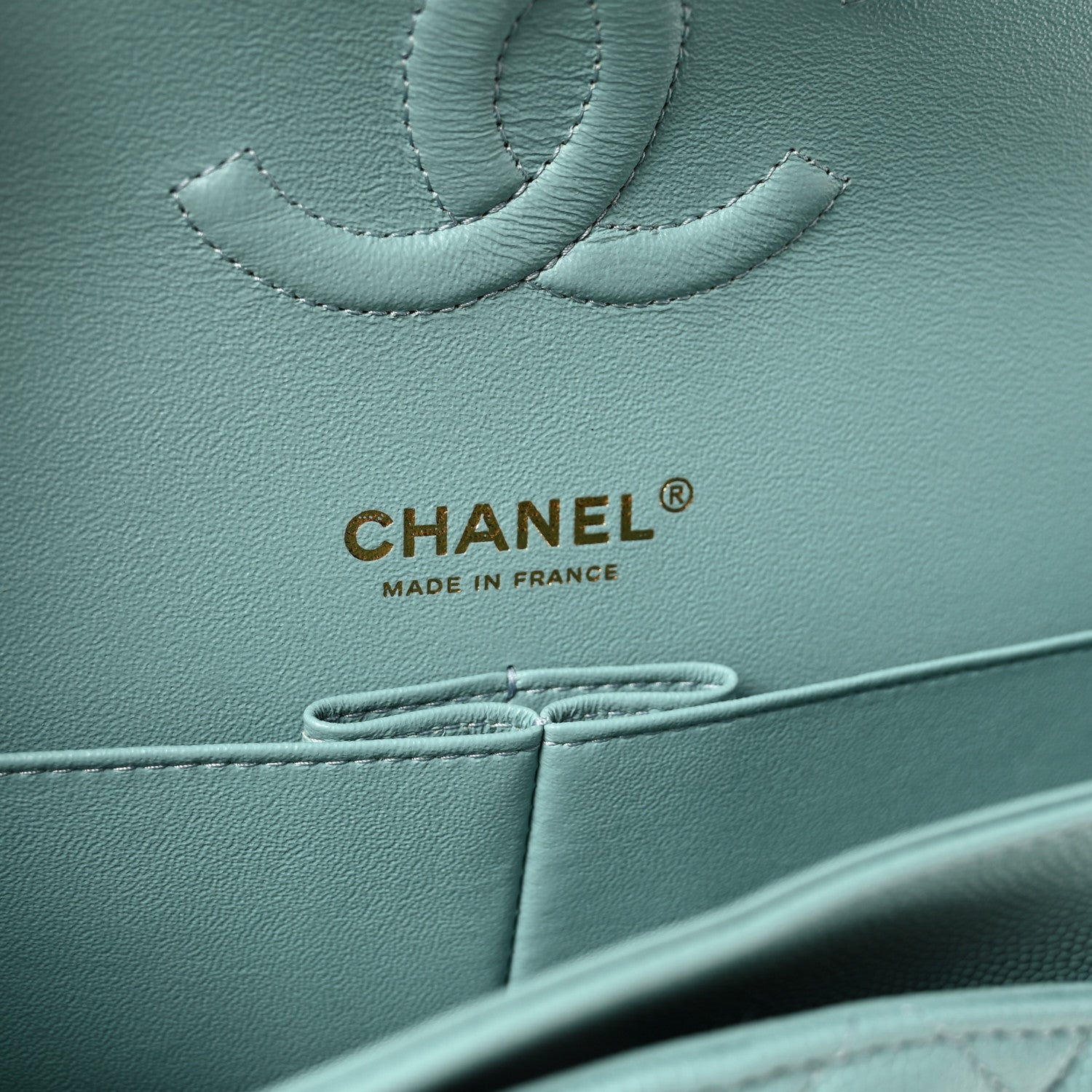 Caviar Quilted Medium Double Flap Light Blue