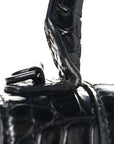Shiny Calfskin Monochrome Crocodile Embossed Small Hourglass Top Handle Bag Black