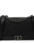 Grained Calfskin Quilted New Medium Boy Flap Black