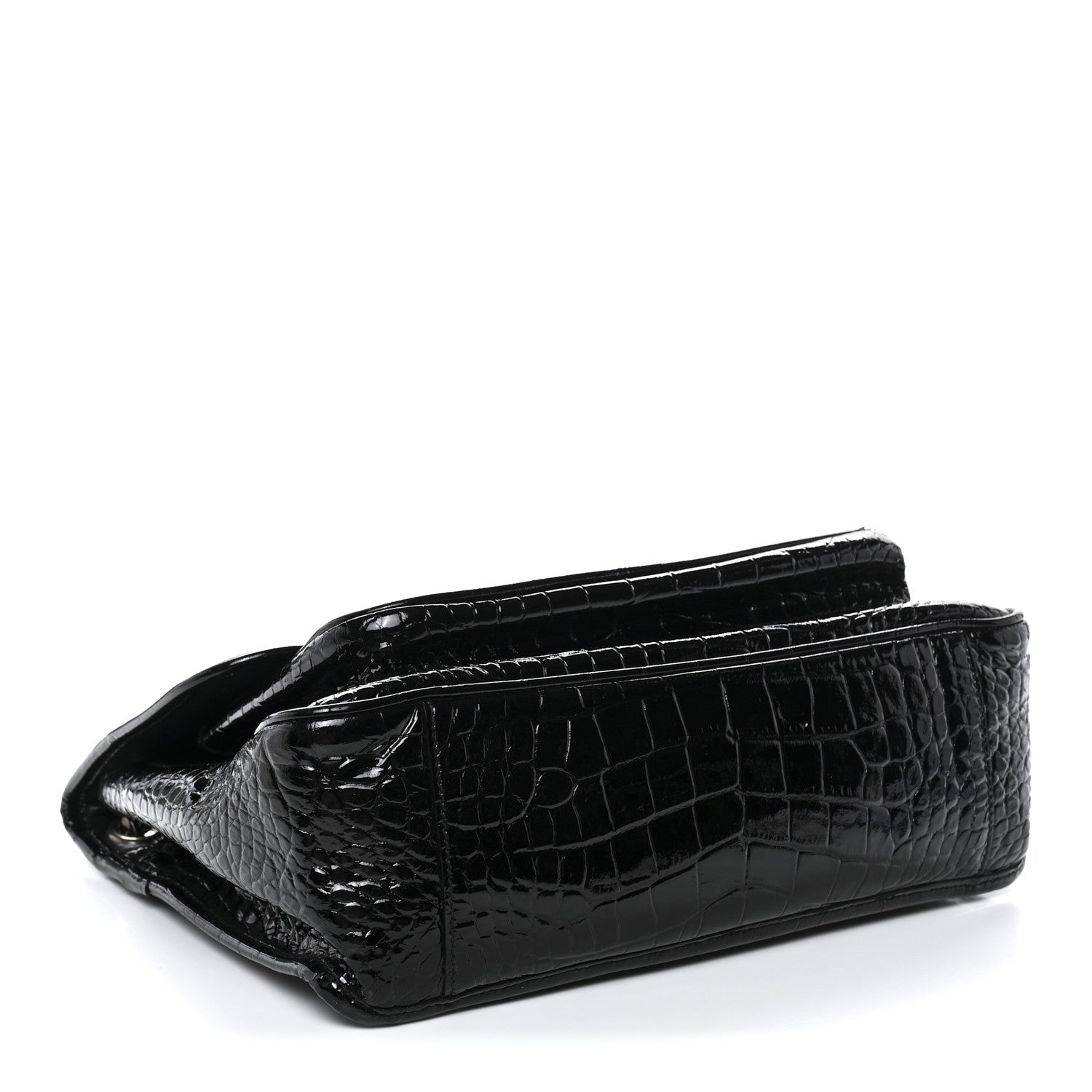 Patent Crocodile Embossed Lambskin Monogram Medium Niki Chain Satchel Black
