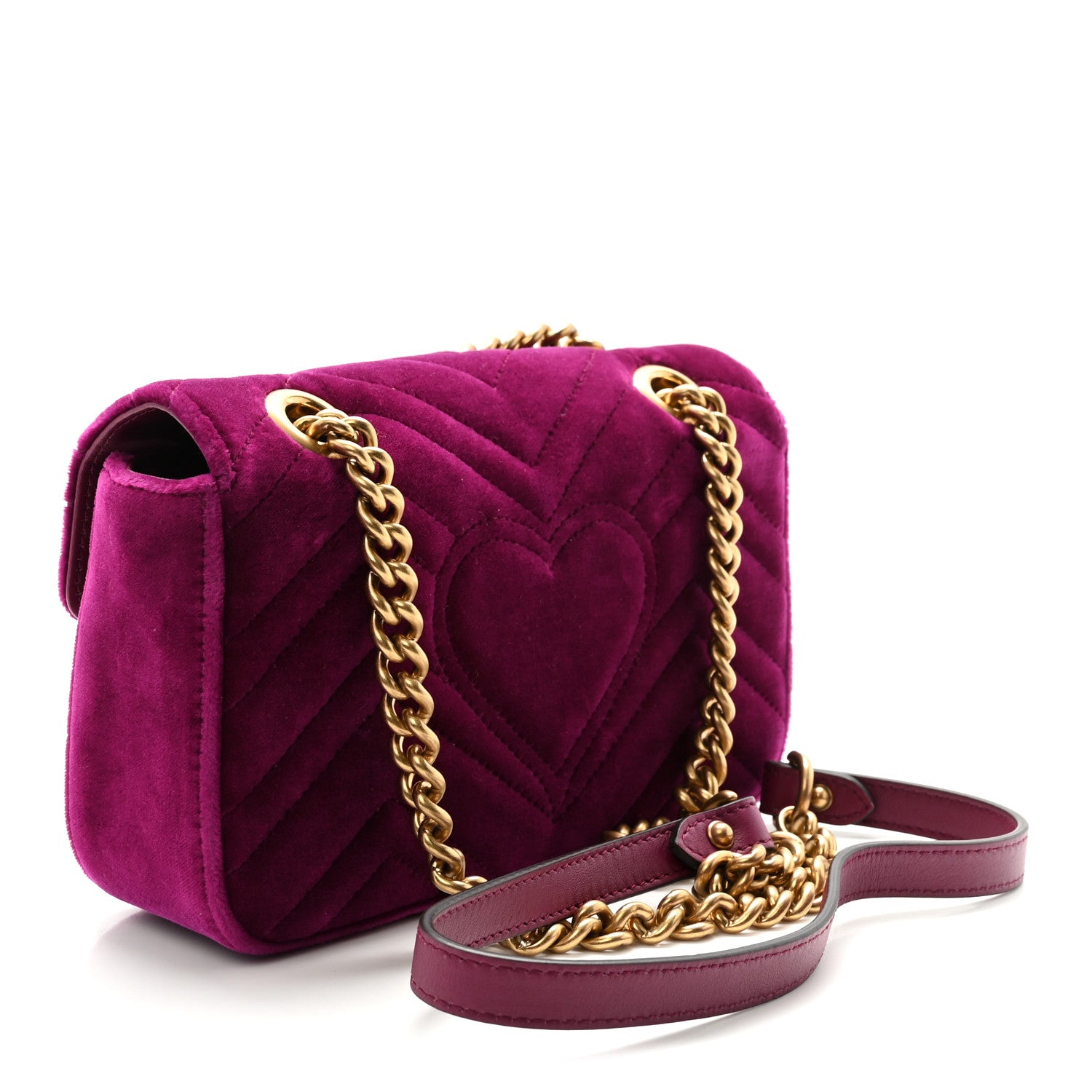 Velvet Matelasse Mini GG Marmont Shoulder Bag Fuchsia Violet Cyclamen