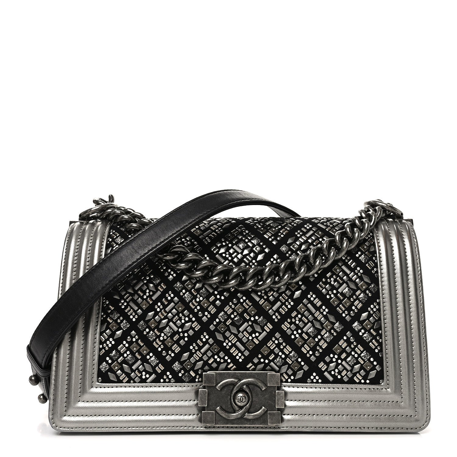 Jersey Embroidered Medium Boy Flap Black Silver