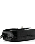Shiny Alligator Mini Rectangular Flap Black